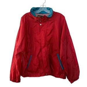 Vintage 90s Men’s Windbreaker Jacket Red Full Zip Snaps Hooded Pockets Size XL